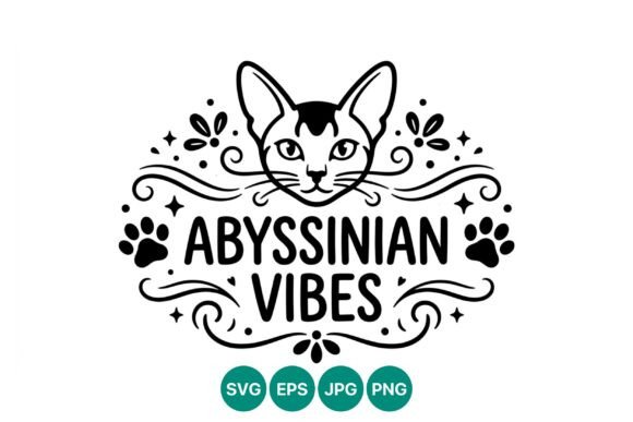 Abyssinian Cat Head Black White Vector