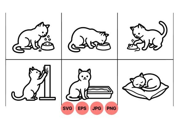 Adorable Cat Care Outline Clipart