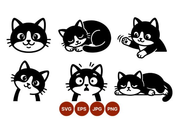 Black and White Cute Cat Faces