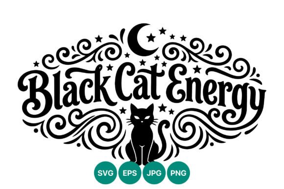 Black Cat Energy Script Vector Design