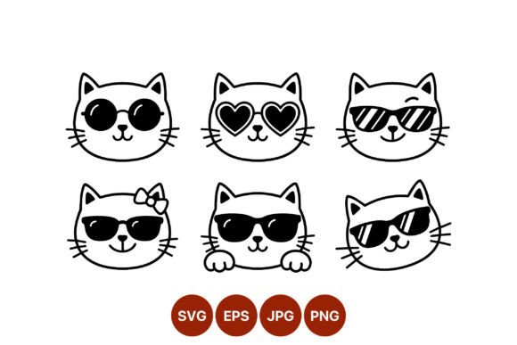 Black White Cat Faces with Sunglasses
