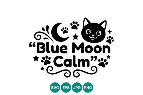 Blue Moon Calm Cat Vector Art
