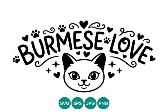 Burmese Cat Love Vector Art