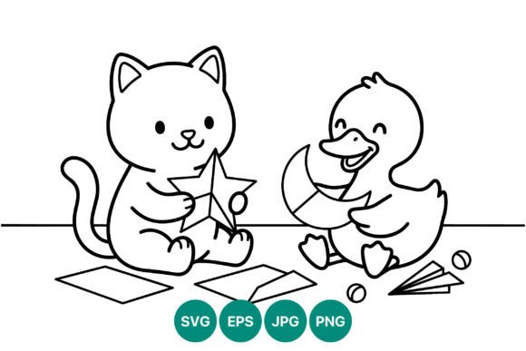 Cat and Duck Paper Craft Vector