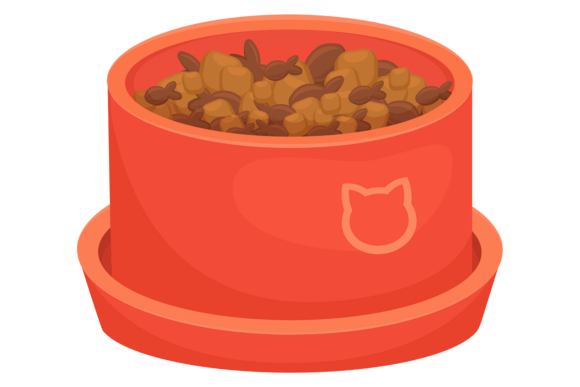 Cat Bowl Cartoon Icon. Full Pet Food