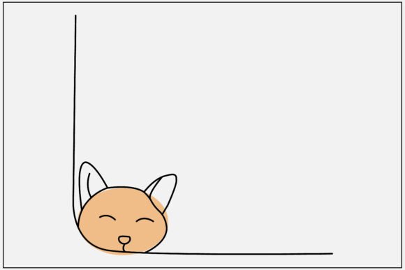 Cat Face Peeking Around Corner Line Art