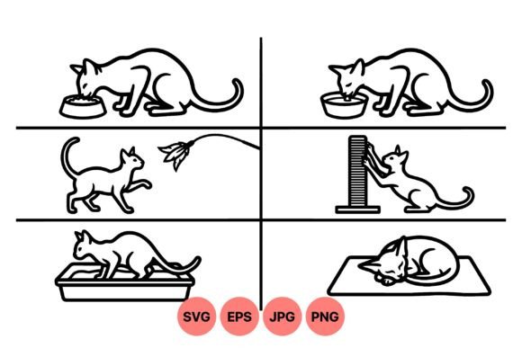 Cat Life Outline Clipart Set