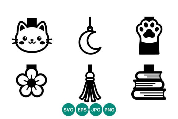 Cat Moon Flower Tassel Paw Books Icons