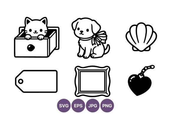 Cat Puppy Icons Black and White Vector