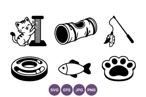 Cat Scratching Post Fish Paw Icons