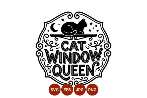 Cat Window Queen Calligraphic Vector Art