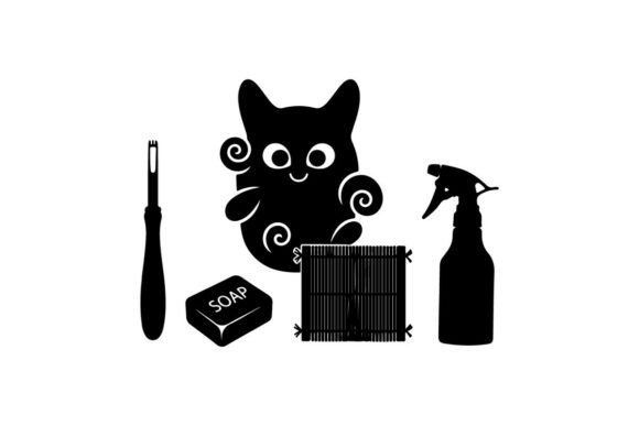 Cleaning Supplies with Cute Cat Flat Des