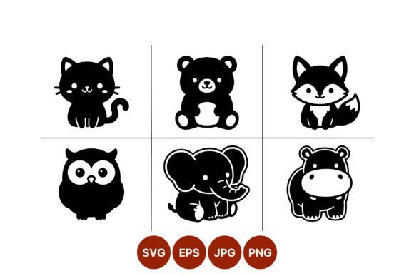 Cute Black White Animal Icons Cat Bear
