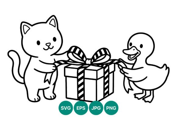 Cute Cat and Duck Gift Ribbon