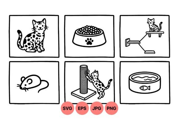 Cute Cat and Mouse Line Art Pack