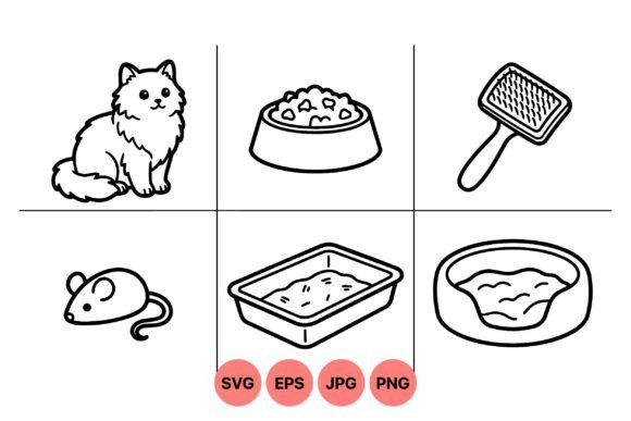 Cute Cat and Pets Vector Line Art