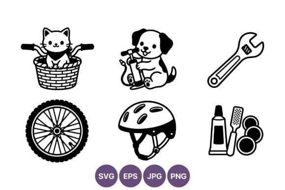 Cute Cat and Puppy Bike Repair Vector