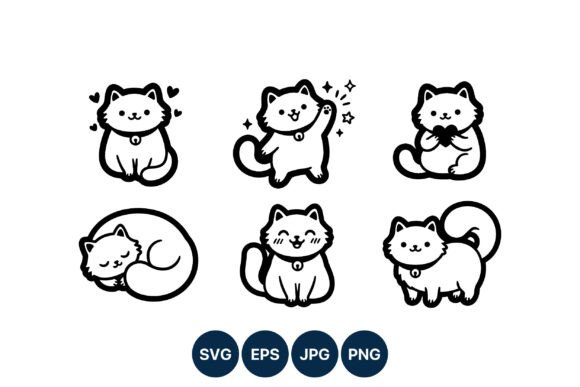 Cute Cat Cartoon Line Art Collection