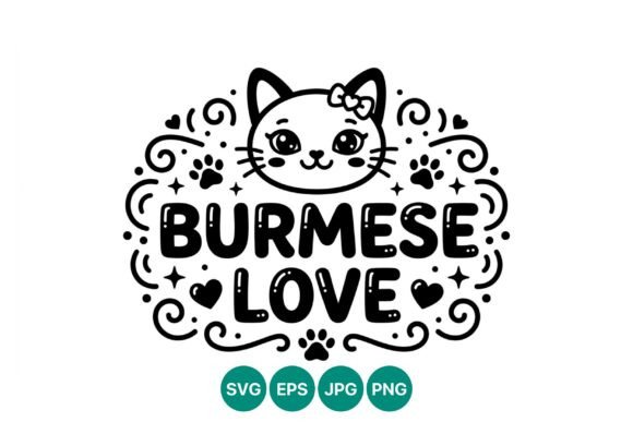 Cute Cat Face Burmese Love Vector