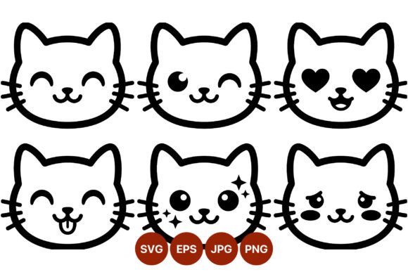 Cute Cat Faces Emoji Vector Set