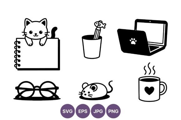Cute Cat Notebook Coffee and Laptop