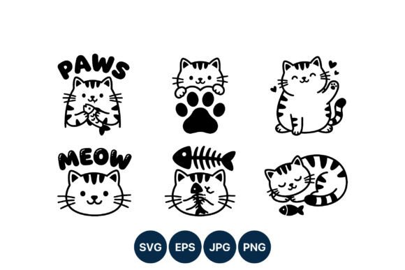 Cute Cat Paws Fish Vector