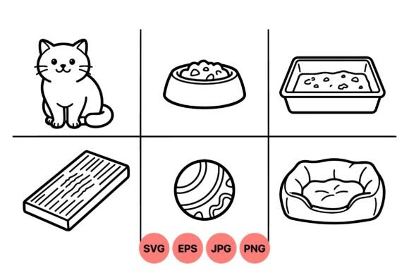Cute Cat Supplies Clipart Set