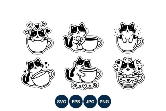 Cute Cat with Coffee Cup Vector Art
