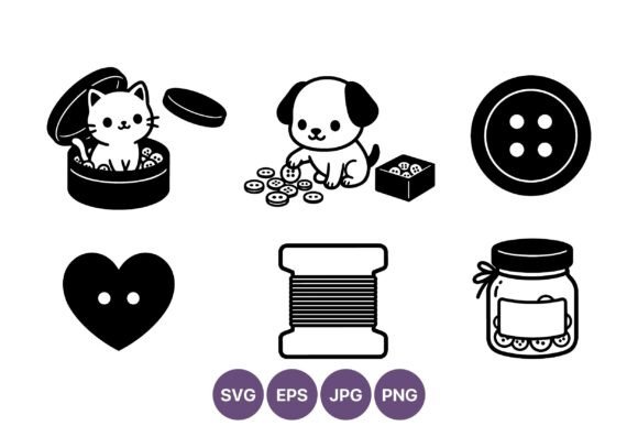Cute Kitten Puppy Buttons Vector Icons