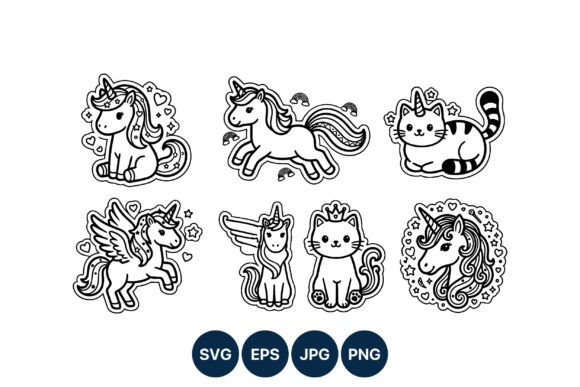 Cute Unicorn and Cat Vector Set