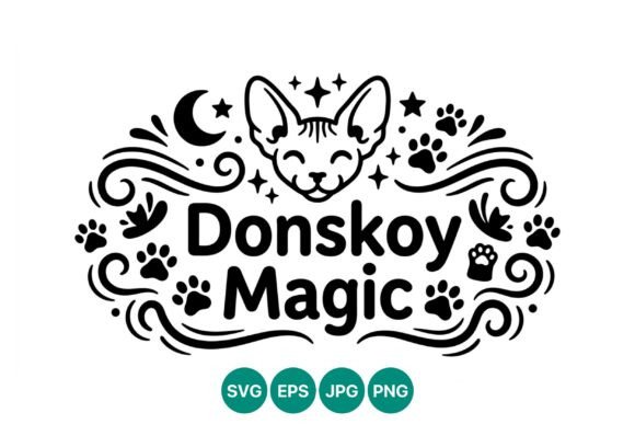 Donskoy Cat Magical Paw Prints Vector