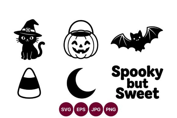 Halloween Icon Set Featuring Witch Cat