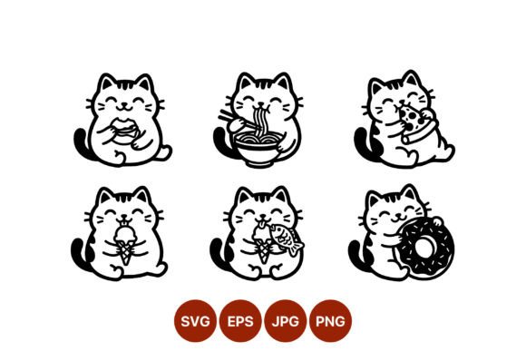 Happy Cat Eating Food Vector Art