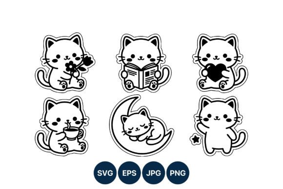 Kawaii Cat Black White Stickers