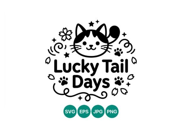 Lucky Tail Days Cute Cat Vector