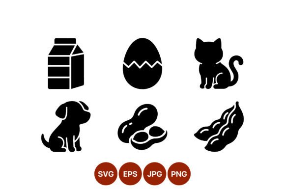 Milk Egg Cat Puppy Peanut Soy Icon Set