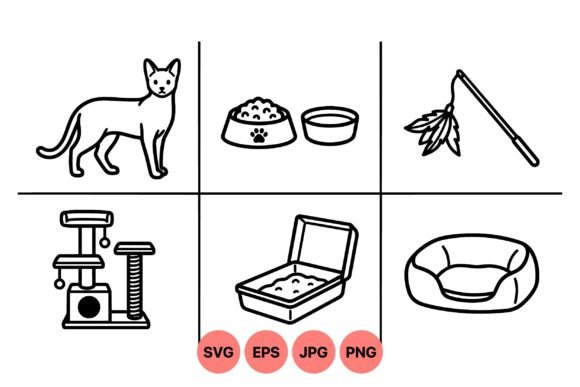 Minimalist Cat Care Clipart Set