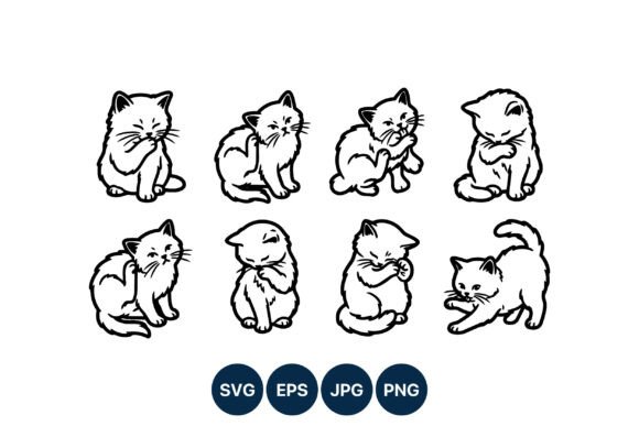 Playful Black and White Kitten Line Art