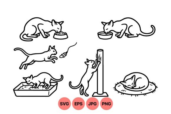 Playful Cat Outline Clipart Set