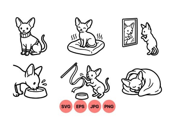 Playful Hairless Cat Clipart Set