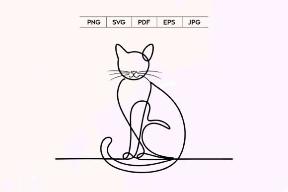 Sitting Cat Minimal Continuous Line Art