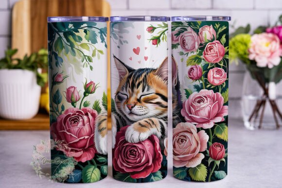 Sleeping Cat Roses 20oz Tumbler Wrap