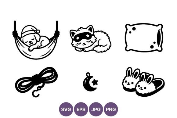 Sleeping Puppy and Cat Vector Art