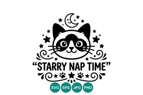 Starry Nap Time Cute Cat Vector