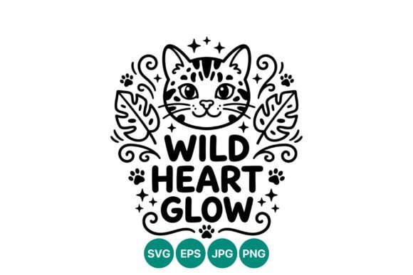 Wild Heart Glow Cat Face Vector