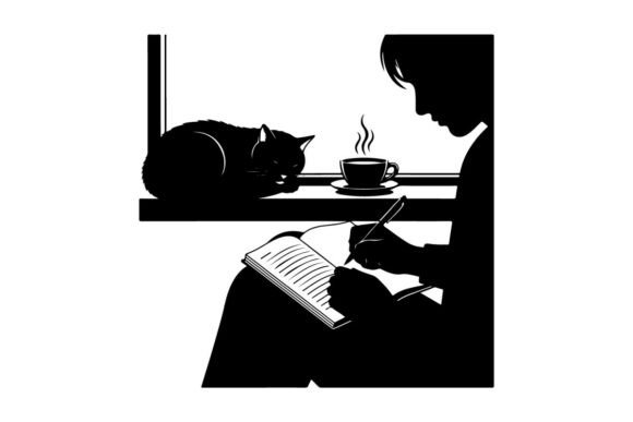 Woman Working at Home with Cat Flat Desi